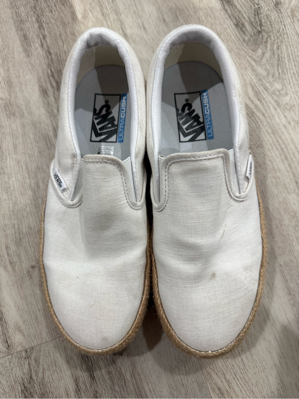 Vans women’s White Slip-On Canvas Sneakers with Espadrille Rope Trim